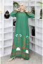 Patterned Dress with Elastic Sleeves 0084-05 Green - 2