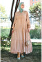 Elastic sleeve buttoned dress 0463-07 milky coffee
