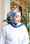 Floral Patterned Cotton Cocoon Scarf 70333-09 Navy Blue Denim Blue - 3