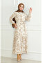 Patterned belted linen dress 0471b-04 beige milky coffee