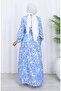 Hakim Yaka Beli Patterned Dress with Lace-Up Collar 0190-02 Indigo - 6