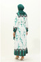 Waist gathered digital printed dress 1115-04 green white - 5