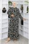 Viscose Fabric Buttoned Dress 2050-03 Black Emerald Green - 2