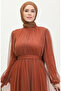 Pearl Embellished Tulle Evening Dress 6233-06 Terracotta Color - 3