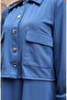 Corded Fabric Button Jacket Dress Hijab Set 0219-04 Indigo - 5