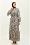 Rana palm pattern viscose dress 0342a-03 beige brown - 3
