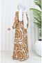 Ribbed detailed belted viscose dress 0447-02 mink - 5