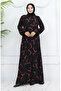 Viscose Fabric Elastic Sleeve Dress 0032-02 Black Tile
