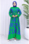 Viscose Fabric Patterned Belted Dress 2033-02 Green Cobalt Blue - 2