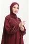 Stoned Dress with Elastic Sleeves 0547-01 Claret Red - 3