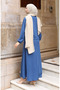 Corded Fabric Button Jacket Dress Hijab Set 0219-04 Indigo - 6