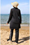 Contrast stripe zippered 4-piece hijab swimsuit set 2503-01 black green - 5