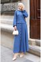 Shirt Collar Hijab Tunic Skirt Two-Piece Set 0223-02 Indigo - 3