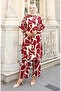 Viscose Fabric Tunic Trousers Double Set 0143-04 Claret Red - 2