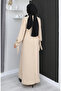Cuffed Lace Hijab Dress 7121-09 Beige - 5