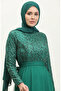 Lace belted evening dress 5353a-03 emerald green black - 3