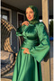 Zara Satin Evening Dress with Gathered Front 5514-02 Emerald Green - 4