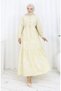 Linen Fabric Waist Tie Buttoned Dress 0173D-01 Beige Mustard - 2