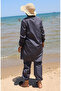 Beach Zippered Hijab Swimsuit with Bonnet Gift 9003-01 Smoked - 6