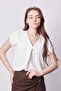 Women's Silky Crepe Fabric V-Neck Front Pleated Off-Shoulder Double Sleeve Blouse-Cream - 7