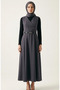 Buttoned Short Sleeve Belted Gilet Dress 5095-03 Anthracite - 3