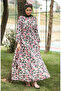 Floral patterned viscose dress 0442-01 emerald green pink - 2