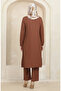 طقم مكون من قطعتين من بنطلون تونيك بأكمام مطاطية 1005-05 بني - 6