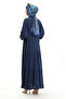 Judge Collar Half Button Dress 0090-04 Navy Blue - 6