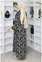 Viscose Fabric Buttoned Dress 2050-03 Black Emerald Green - 5