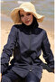 Kumsal Zippered Hijab Swimsuit with Bonnet Gift 9003-02 Navy Blue - 4