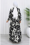 Hakim Yaka Beli Lace-Up Patterned Dress 0191-01 Black - 6