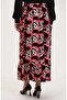 Viscose fabric elastic waist ruffled skirt 2012p-03 black fuchsia - 3