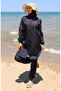 Kumsal Zippered Hijab Swimsuit with Bonnet Gift 9003-02 Navy Blue - 2