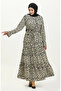 Patterned Belted Viscose Dress 0278-01 Beige Black
