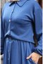 Shirt Collar Hijab Tunic Skirt Two-Piece Set 0223-02 Indigo - 5
