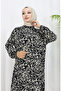 Viscose Fabric Elastic Patterned Dress 2036-03 Black - 3