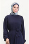 Twist Fabric Ribbed Ruffled Dress 0528-02 Navy Blue - 3