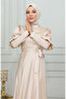 Sleeve detailed cupped evening dress 6084-04 powder - 4