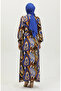 Colorful Patterned Viscose Dress 0390-03 Brown/Navy Cobalt - 5