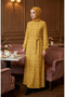 Striped Belted Elastic Sleeve Winter Dress 2505-02 Mustard - 2