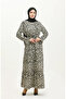 Patterned Belted Viscose Dress 0278-01 Beige Black - 2