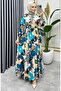 Flora Patterned Viscose Dress 7129-02 Petrol - 2