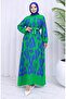 Viscose Fabric Patterned Belted Dress 2033-02 Green Cobalt Blue
