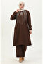 Stone Printed Evening Dress Tunic Trousers Double Set 0410-05 Brown - 3
