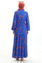 Patterned dress with lace-up waist and buttons 2109-02 Cobalt orange - 7