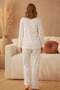 Women's 15997 Ribbed Knit 100% Cotton Long Sleeve Pajamas Set - 2