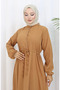 Beli Lace-Up Half Button Dress 0182-04 Tan - 4