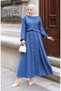 Shirt Collar Hijab Tunic Skirt Two-Piece Set 0223-02 Indigo - 2