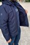 Large Size Men's Hooded Windproof Pocket Detailed Inner Mesh Navy Th901 - 6