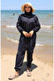 Kumsal Zippered Hijab Swimsuit with Bonnet Gift 9003-02 Navy Blue - 3